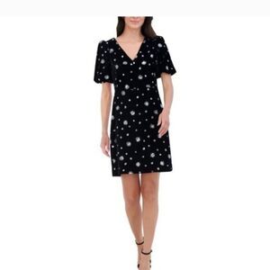 Eliza J Sequined Puff Sleeve A Line Black & Silver   Dress Size 10 NWT